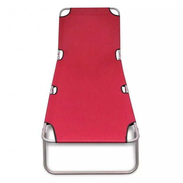 Folding Sun Lounger Powder-coated Steel Red Image 2
