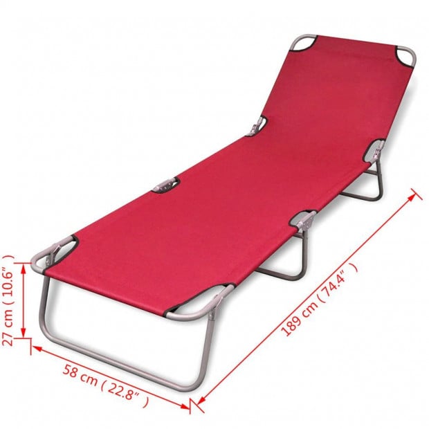 Folding Sun Lounger Powder-coated Steel Red Image 6