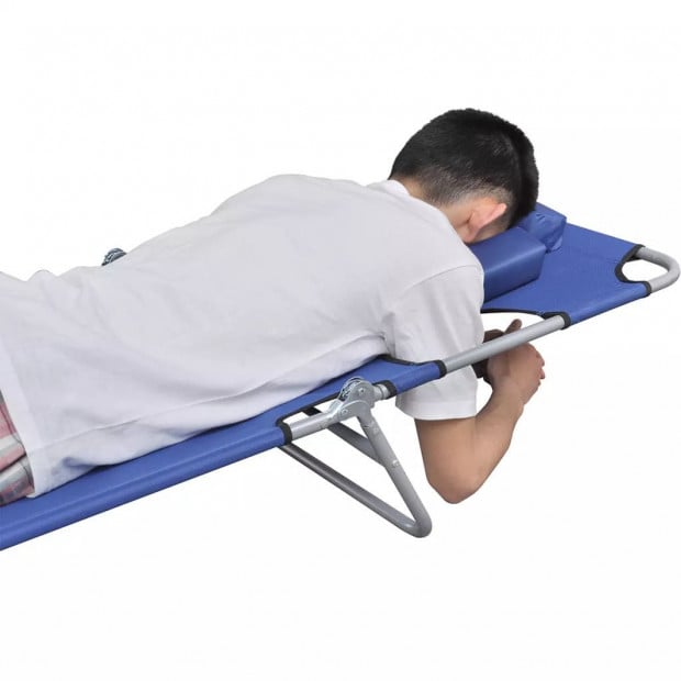 Folding Sun Lounger With Head Cushion Powder-coated Steel Blue Image 2
