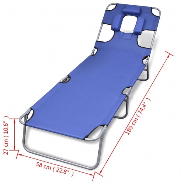 Folding Sun Lounger With Head Cushion Powder-coated Steel Blue Image 7