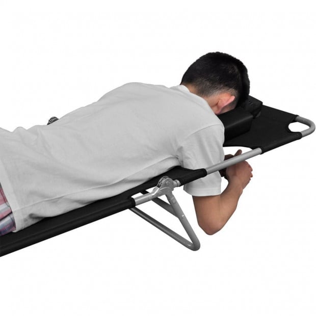 Folding Sun Lounger With Head Cushion Powder-coated Steel Black Image 2