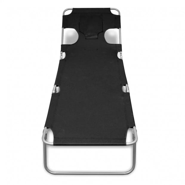 Folding Sun Lounger With Head Cushion Powder-coated Steel Black Image 3