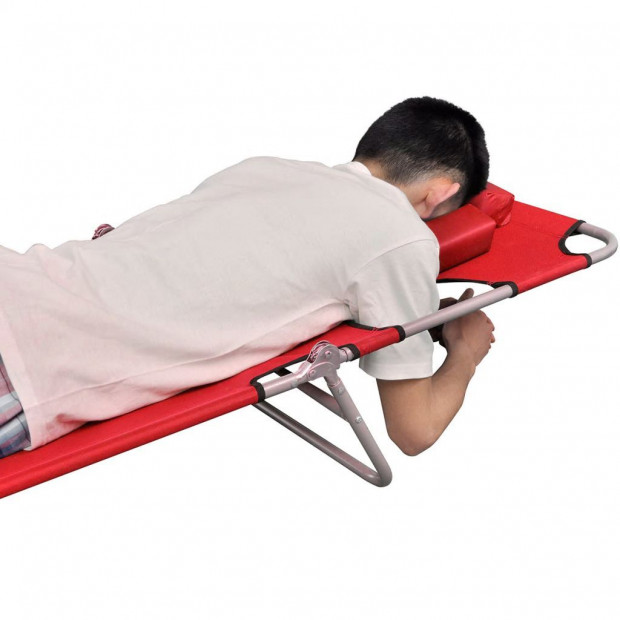 Folding Sun Lounger With Head Cushion Powder-coated Steel Red Image 2