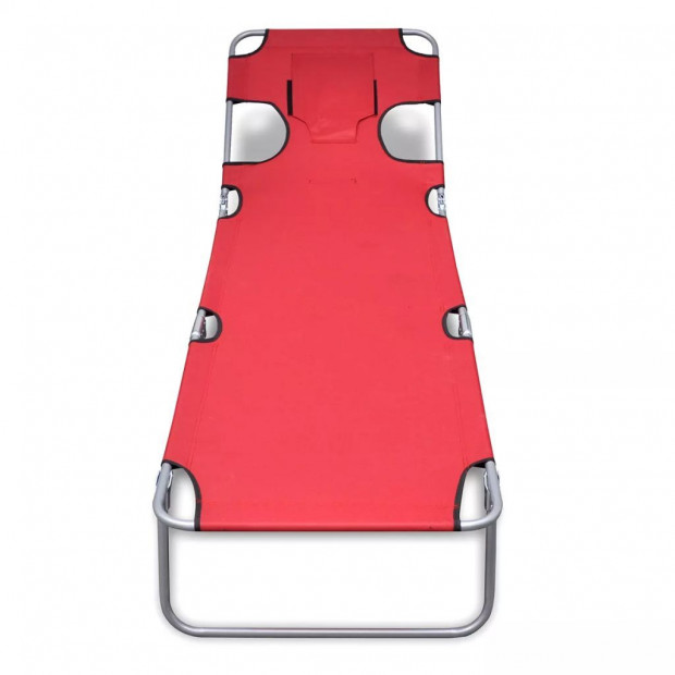 Folding Sun Lounger With Head Cushion Powder-coated Steel Red Image 3