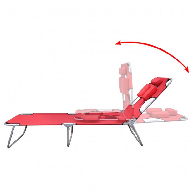 Folding Sun Lounger With Head Cushion Powder-coated Steel Red Image 4
