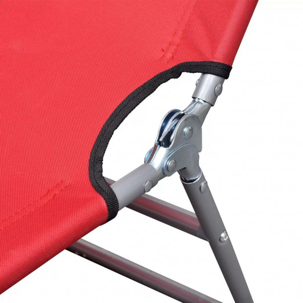 Folding Sun Lounger With Head Cushion Powder-coated Steel Red Image 5