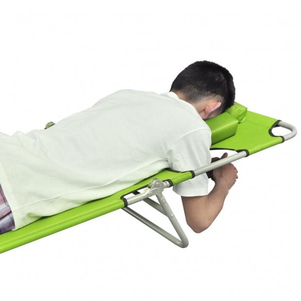 Folding Sun Lounger With Head Cushion Powder-coated Steel Green Image 2