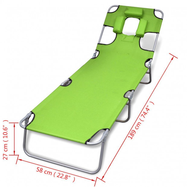 Folding Sun Lounger With Head Cushion Powder-coated Steel Green Image 7