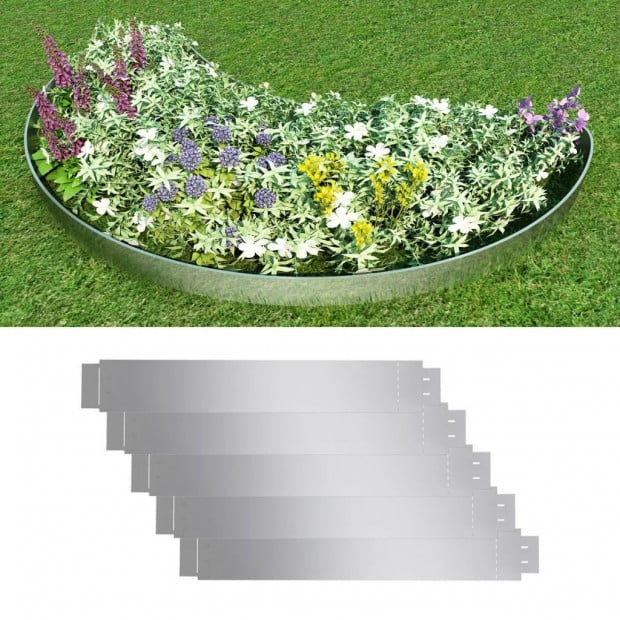 5pc Lawn Garden Fence Flexible Galvanised Steel 100 X 15cm Set