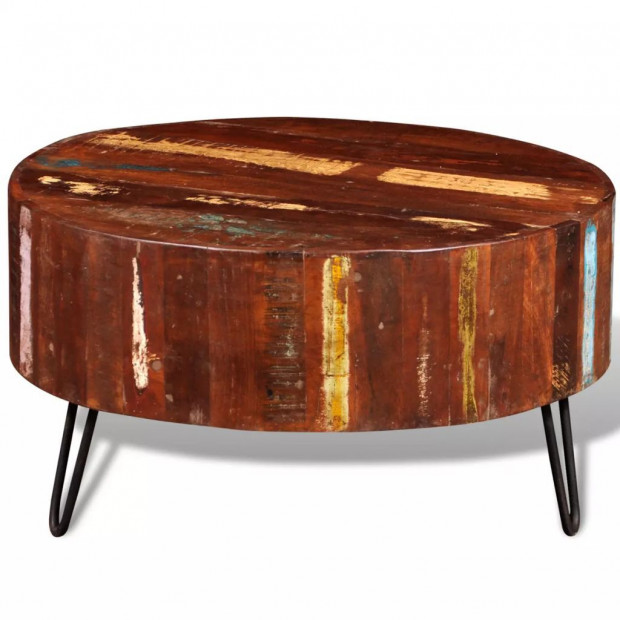 Coffee Table Solid Reclaimed Wood Round Image 3