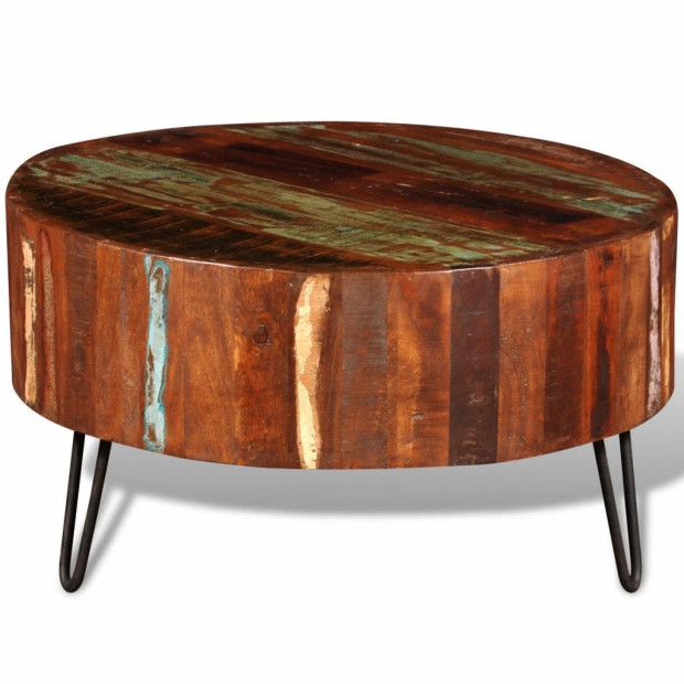 Coffee Table Solid Reclaimed Wood Round Image 4