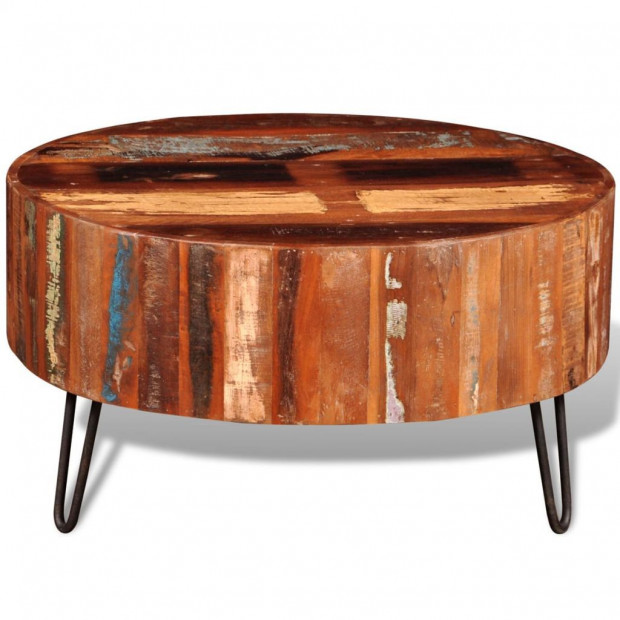 Coffee Table Solid Reclaimed Wood Round Image 5