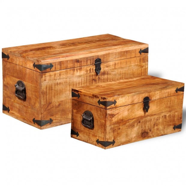 Storage Chest Set 2 Pieces Rough Mango Wood Image 2