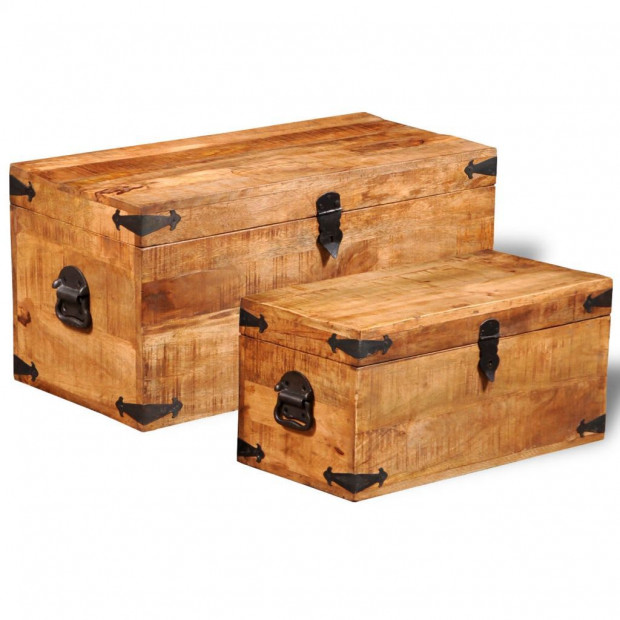 Storage Chest Set 2 Pieces Rough Mango Wood Image 3