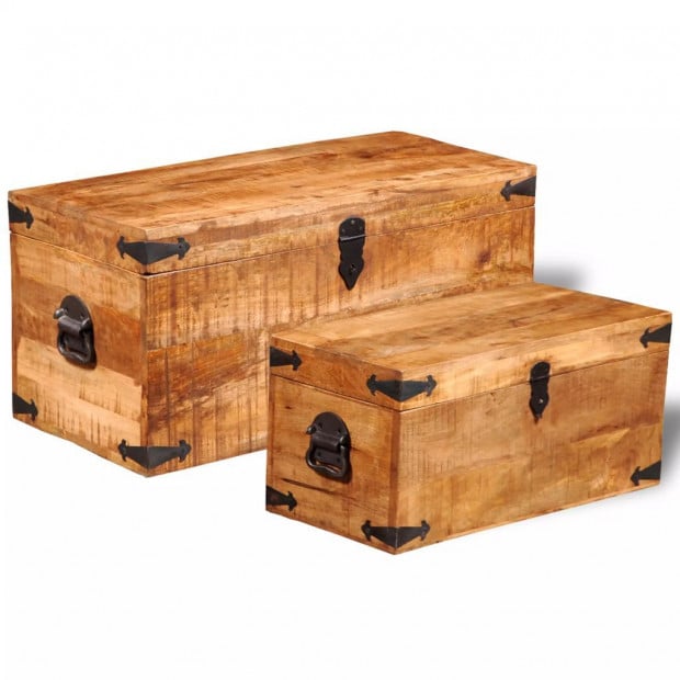 Storage Chest Set 2 Pieces Rough Mango Wood Image 4