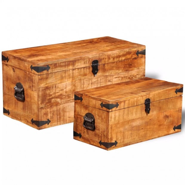 Storage Chest Set 2 Pieces Rough Mango Wood Image 5