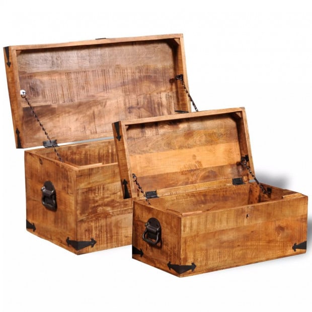 Storage Chest Set 2 Pieces Rough Mango Wood Image 6