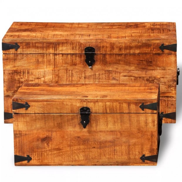 Storage Chest Set 2 Pieces Rough Mango Wood Image 7