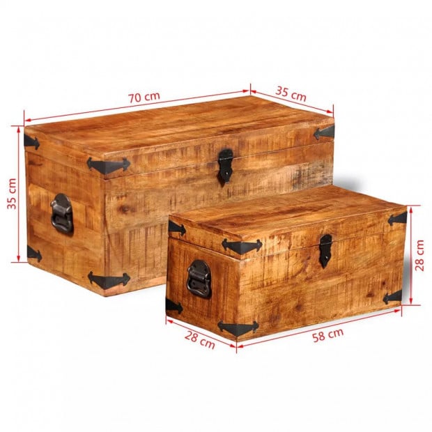 Storage Chest Set 2 Pieces Rough Mango Wood Image 8
