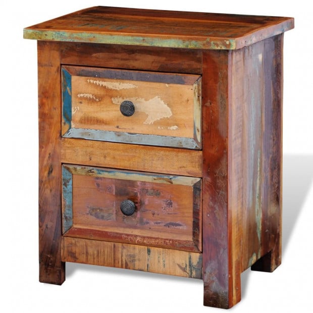 Nightstand With 2 Drawers Solid Reclaimed Wood Image 4