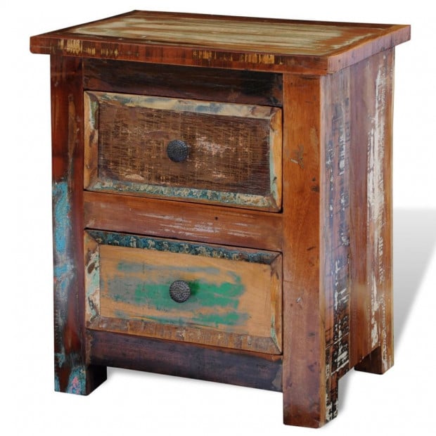 Nightstand With 2 Drawers Solid Reclaimed Wood Image 7