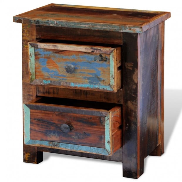 Nightstand With 2 Drawers Solid Reclaimed Wood Image 9
