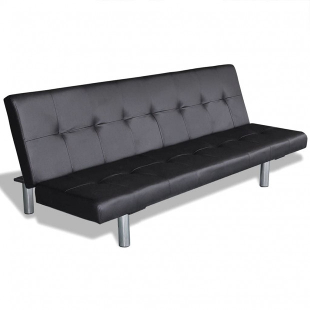 Sofa Bed With Two Pillows Artificial Leather Adjustable Black Image 2