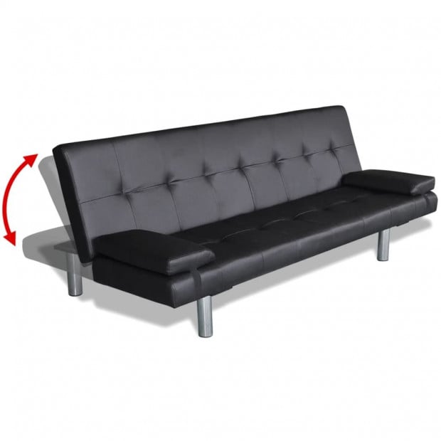 Sofa Bed With Two Pillows Artificial Leather Adjustable Black Image 3