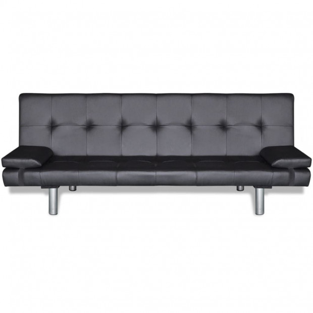 Sofa Bed With Two Pillows Artificial Leather Adjustable Black Image 4