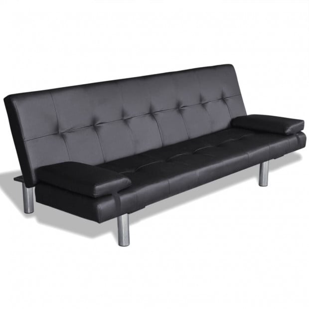 Sofa Bed With Two Pillows Artificial Leather Adjustable Black Image 5