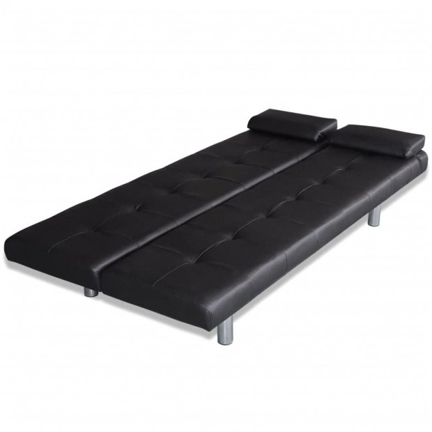 Sofa Bed With Two Pillows Artificial Leather Adjustable Black Image 6