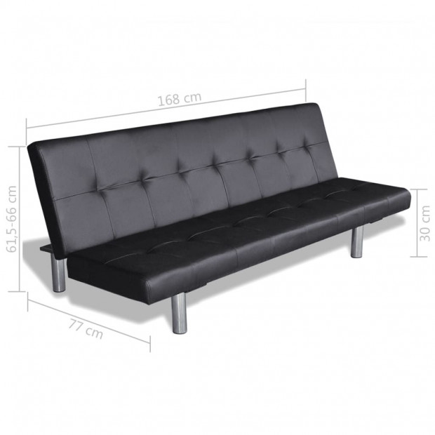 Sofa Bed With Two Pillows Artificial Leather Adjustable Black Image 8