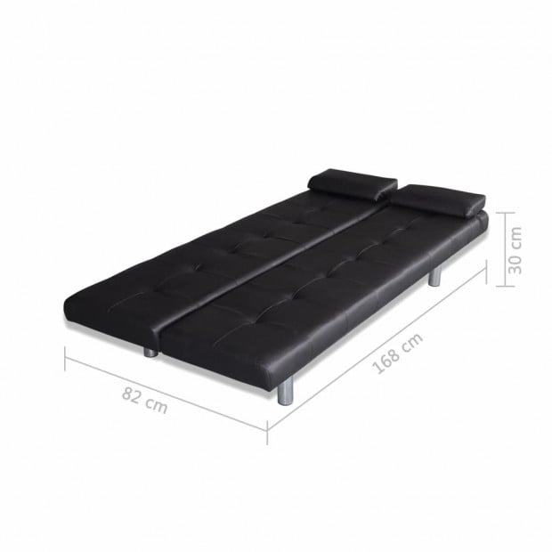 Sofa Bed With Two Pillows Artificial Leather Adjustable Black Image 9