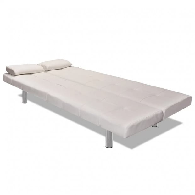 Sofa Bed With Two Pillows Artificial Leather Adjustable Cream White Image 5