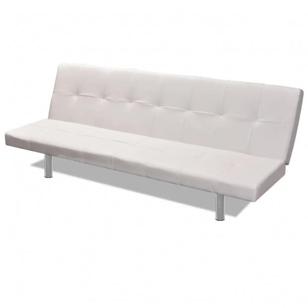 Sofa Bed With Two Pillows Artificial Leather Adjustable Cream White Image 6