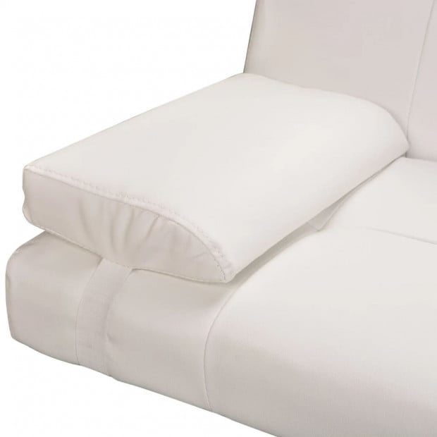 Sofa Bed With Two Pillows Artificial Leather Adjustable Cream White Image 7