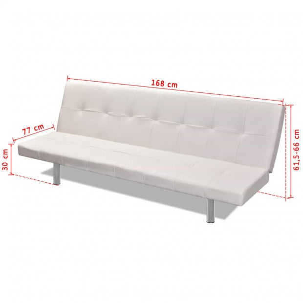 Sofa Bed With Two Pillows Artificial Leather Adjustable Cream White Image 8