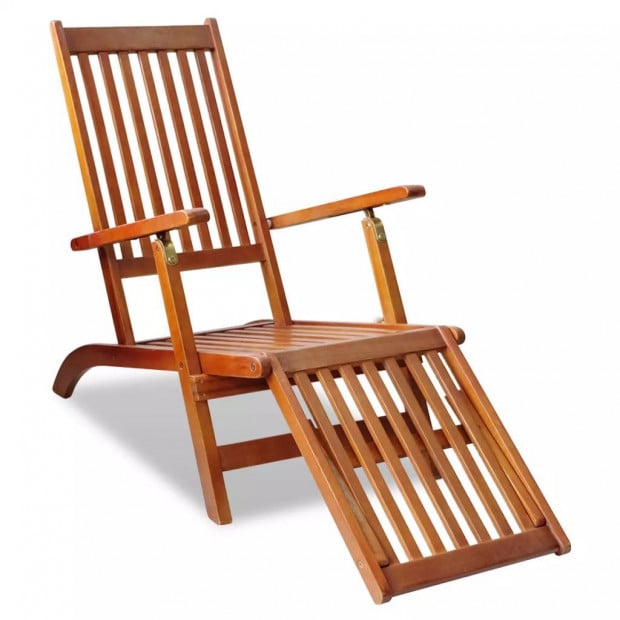 Outdoor Deck Chair With Footrest Solid Acacia Wood Image 6