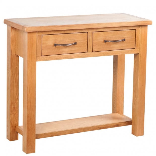 Console Table With 2 Drawers 83x30x73 Cm Solid Oak Wood