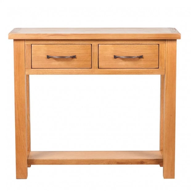 Console Table With 2 Drawers 83x30x73 Cm Solid Oak Wood Image 3