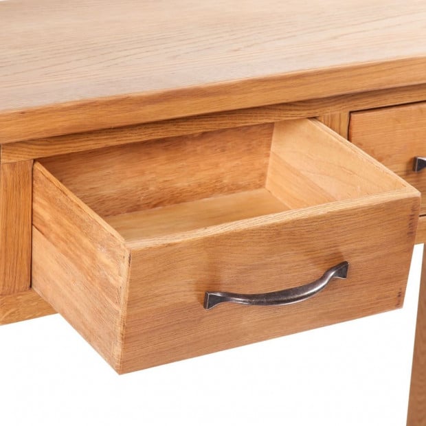 Console Table With 2 Drawers 83x30x73 Cm Solid Oak Wood Image 4