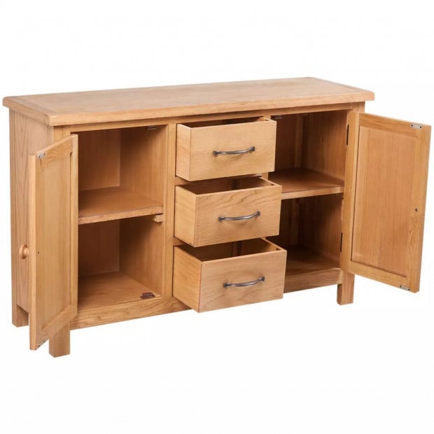 Sideboard With 3 Drawers 110x33,5x70 Cm Solid Oak Wood Image 3