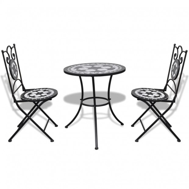 3 Piece Bistro Set Ceramic Tile Black And White Image 2