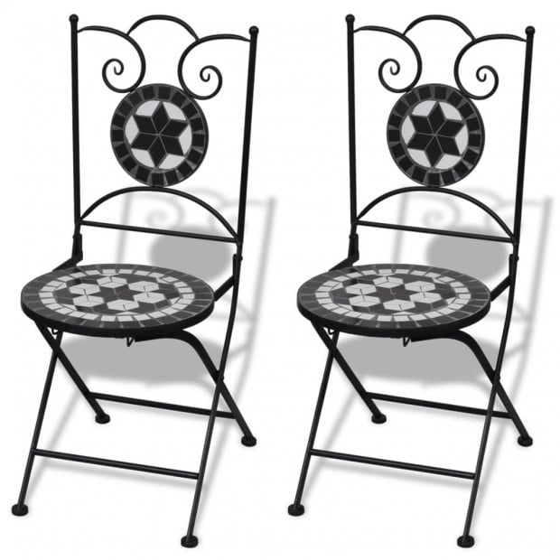 3 Piece Bistro Set Ceramic Tile Black And White Image 3