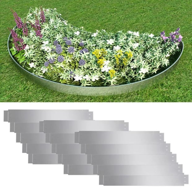 Set Of 15 Flexible Lawn Fence Galvanised Steel 100 X 14 Cm