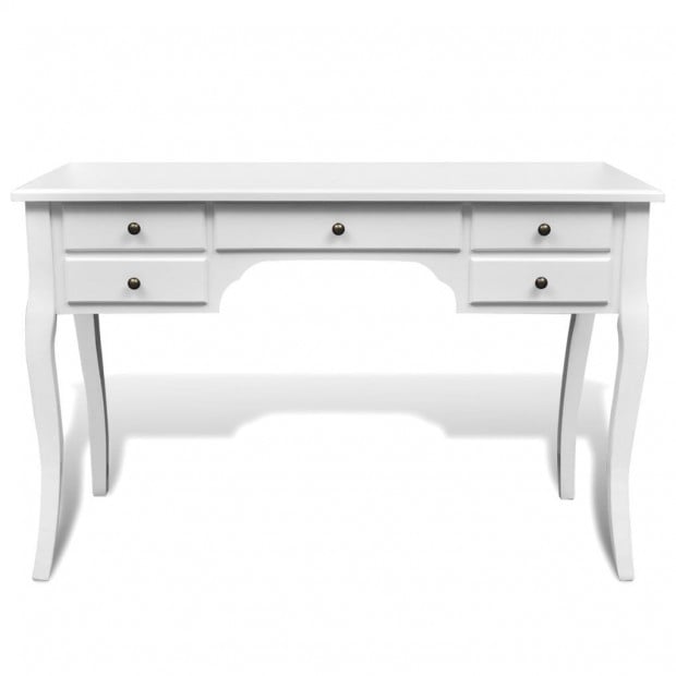 Wooden French Desk With Curved Legs And 5 Drawers Image 2