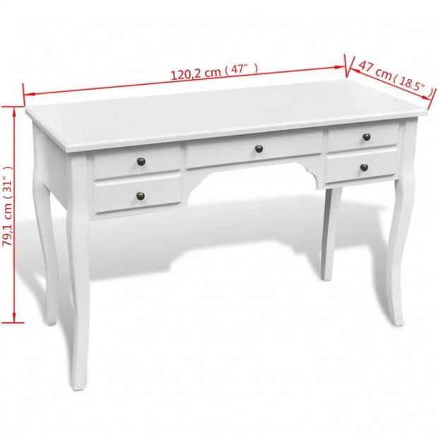 Wooden French Desk With Curved Legs And 5 Drawers Image 4