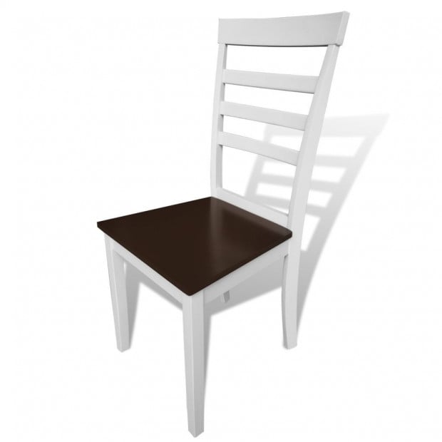 Dining Chairs 2 Pcs White And Brown Solid Wood And Mdf Image 2