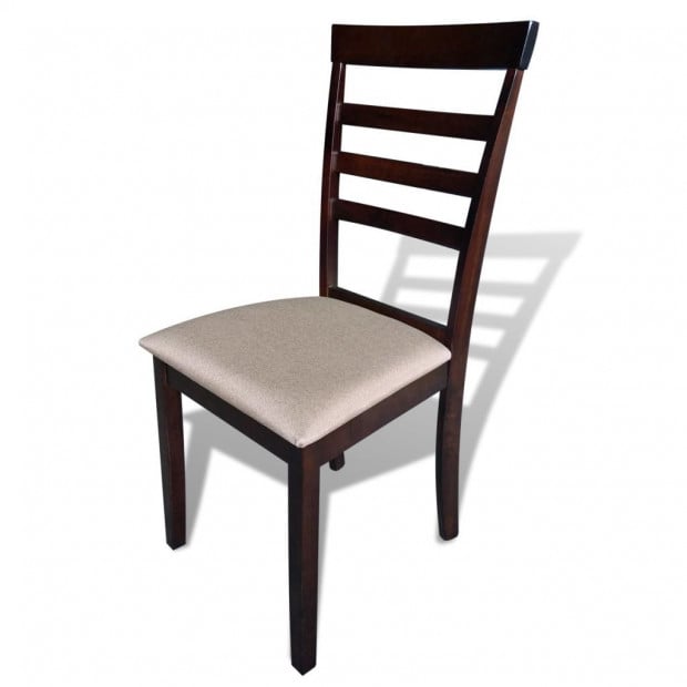 Dining Chairs 4 Pcs Brown And Cream Solid Wood And Fabric Image 2