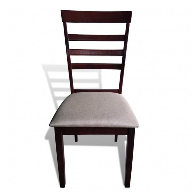 Dining Chairs 4 Pcs Brown And Cream Solid Wood And Fabric Image 3